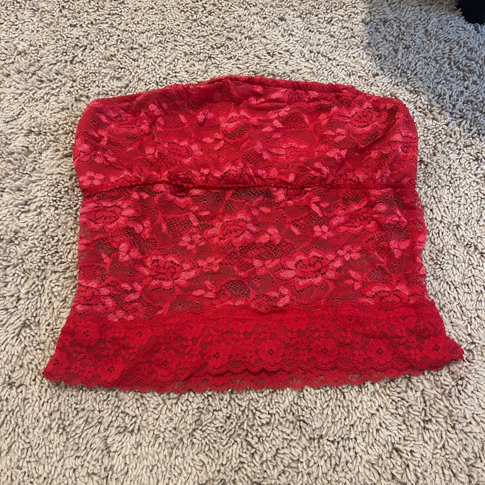 Red Lace Strapless Top